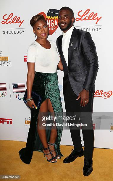Player Chris Paul and wife Jada Crawley attend the 2nd Annual Sports Humanitarian of the Year Awards at the Conga Room on July 12, 2016 in Los...