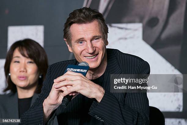 Actor Liam Neeson attends the press conference for 'Operation Chromite' on July 13, 2016 in Seoul, South Korea. The film will open on July 27, in...