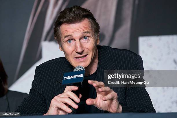 Actor Liam Neeson attends the press conference for 'Operation Chromite' on July 13, 2016 in Seoul, South Korea. The film will open on July 27, in...