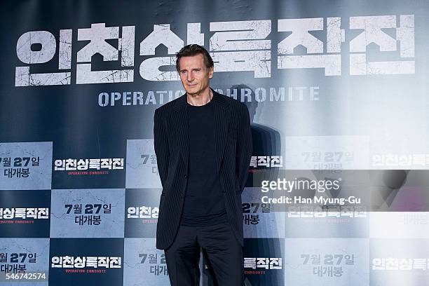 Actor Liam Neeson attends the press conference for 'Operation Chromite' on July 13, 2016 in Seoul, South Korea. The film will open on July 27, in...