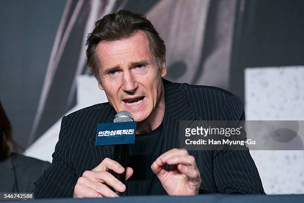 Actor Liam Neeson attends the press conference for 'Operation Chromite' on July 13, 2016 in Seoul, South Korea. The film will open on July 27, in...