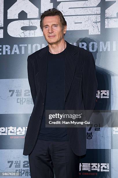 Actor Liam Neeson attends the press conference for 'Operation Chromite' on July 13, 2016 in Seoul, South Korea. The film will open on July 27, in...