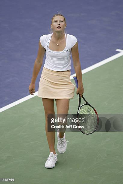 Maria Sharapova is defeated by Monica Seles at the Pacific Life Open in Indian Wells, California. Seles defeats Sharapova 6-0, 6-3. DIGITAL IMAGE....