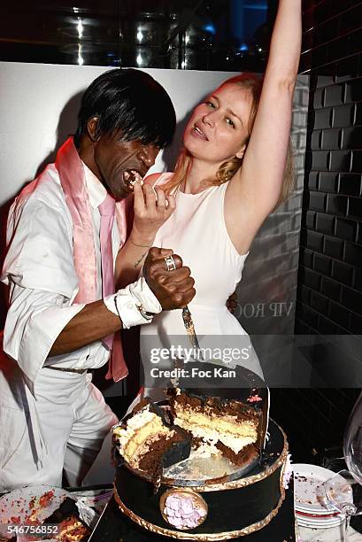 Dexter Dex Tao and former Elite model Simone Muterthies attend the Dexter Dex Tao Birthday Party at the Xu Sushis bar on July 12, 2016 in Paris,...
