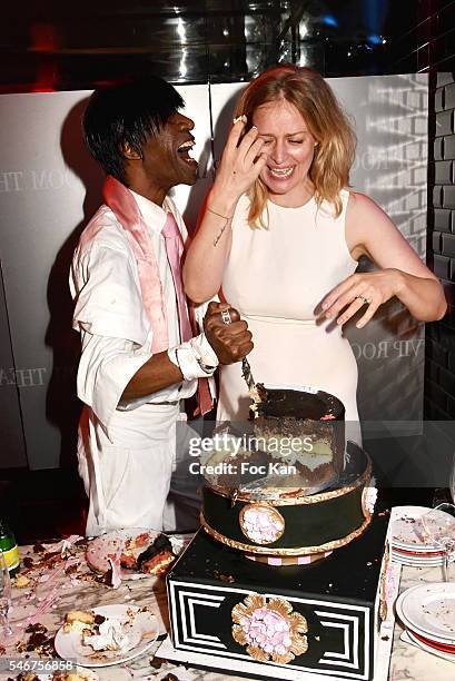 Dexter Dex Tao and former Elite model Simone Muterthies attend the Dexter Dex Tao Birthday Party at the Xu Sushis bar on July 12, 2016 in Paris,...