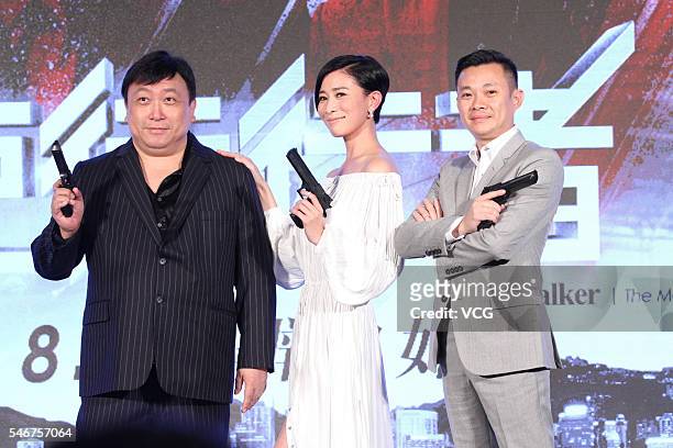 Director and actor Jing Wong, actress Charmaine Sheh and executive producer Jazz Boon attend a press conference for movie version "Line Walker" on...