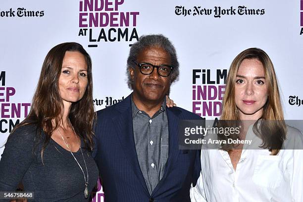 Heather Rae, Elvis Mitchell and Sian Heder attend the Film Independent at LACMA "Tallulah" screening and Q&A at Bing Theatre At LACMA on July 12,...