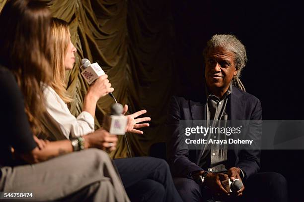 Heather Rae, Sian Heder and Elvis Mitchell attend the Film Independent at LACMA "Tallulah" screening and Q&A at Bing Theatre At LACMA on July 12,...
