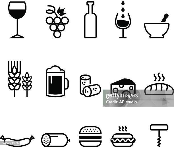 stockillustraties, clipart, cartoons en iconen met food icons - wine corks