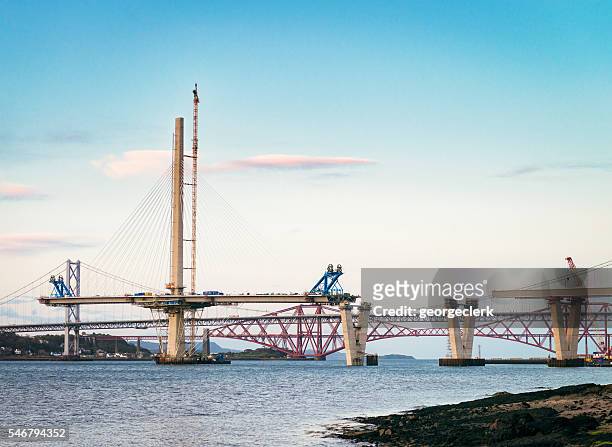 construction of the queensferry crossing over the firth of forth - bridge built structure stock pictures, royalty-free photos & images