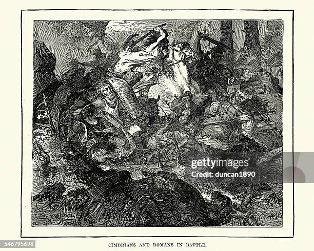 cimbrians and romans in battle - ethnic conflict stock illustrations