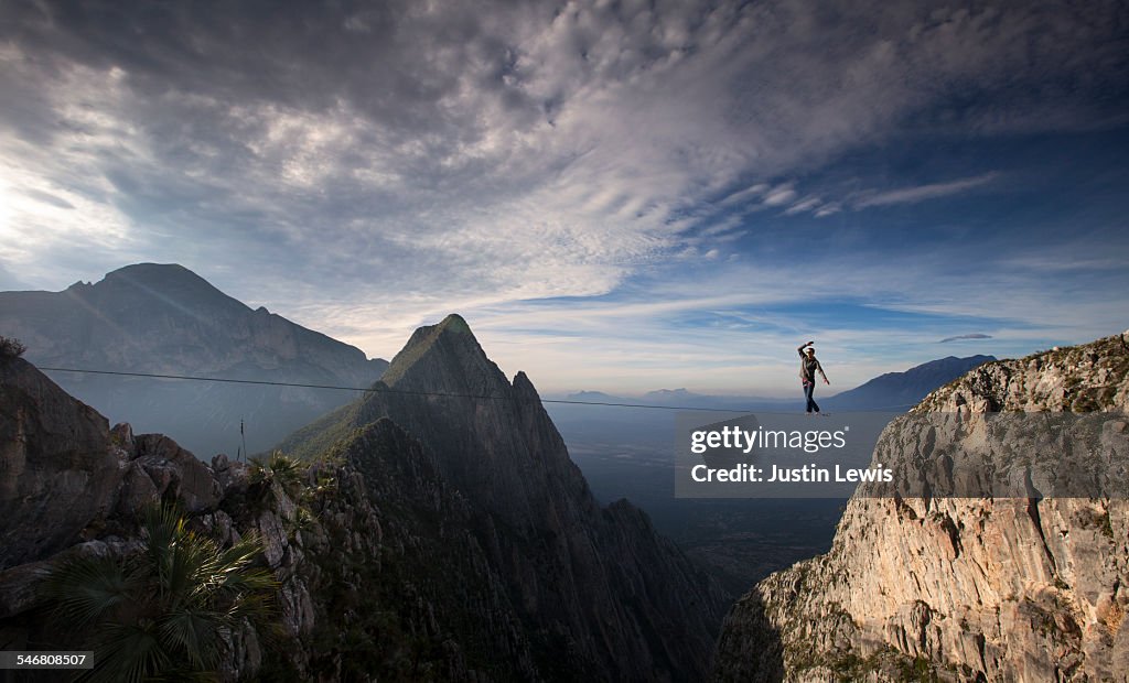 Man Crosses Vast Canyon on Wire