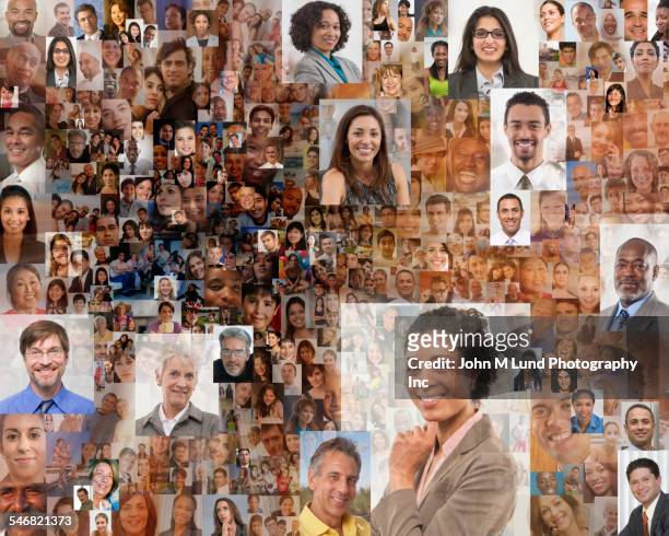 collage of faces of business people - native korean stock-fotos und bilder