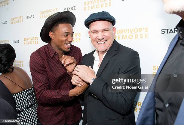 Actors Jessie T. Usher and Mike O'Malley attend "Survivor's Remorse" New York screening at Roxy Hotel on July 12, 2016 in New York City.