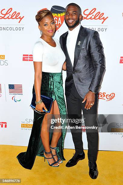 Player Chris Paul and wife Jada Crawley Paul attend the 2nd annual Sports Humanitarian of The Year Awards at Conga Room on July 12, 2016 in Los...