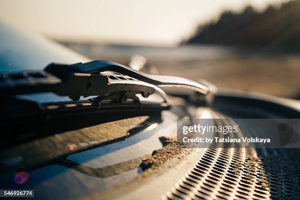 car strewn by sand, close up view - windshield wiper stock pictures, royalty-free photos & images