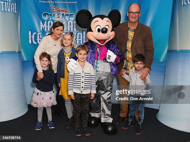 Libby Koch and David Koch pose with their grand-children ahead of the Disney On Ice premiere at Qudos Bank Arena on July 13, 2016 in Sydney,...