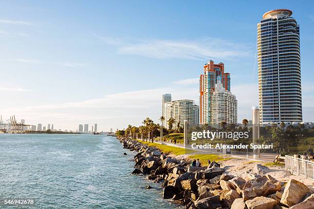 skyline with residential condos on south beach, miami, florida, usa - miami beach stock pictures, royalty-free photos & images