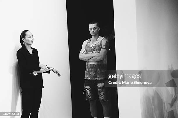 Backstage of the Cadet runway show during New York Men's Fashion Week at Skylight Clarkson Sq on July 12, 2016 in New York City.