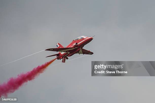 The Red Arrows RAF Aerobatic Team at RAF Fairford on July 09, 2016 in Fairford, England.