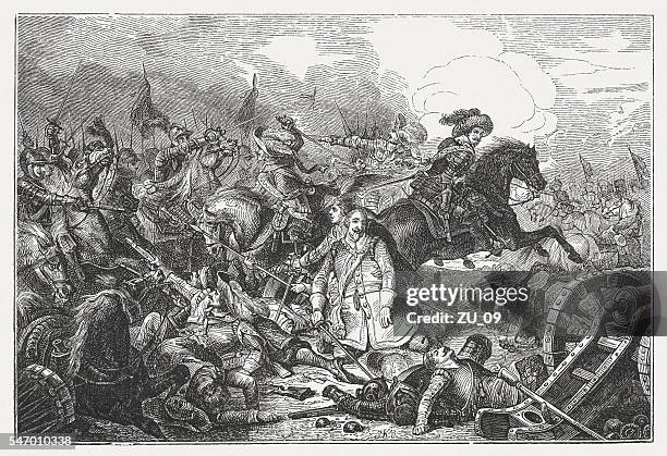 death of gustavus adolphus in the battle of lützen, 1632 - scandinavian descent stock illustrations