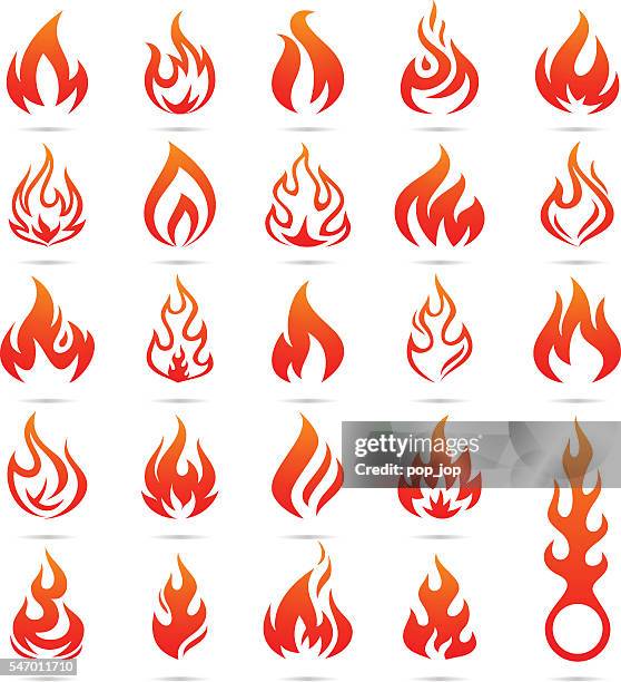 vektor farbe feuer und flamme symbol-set - illustration - brennbar stock-grafiken, -clipart, -cartoons und -symbole