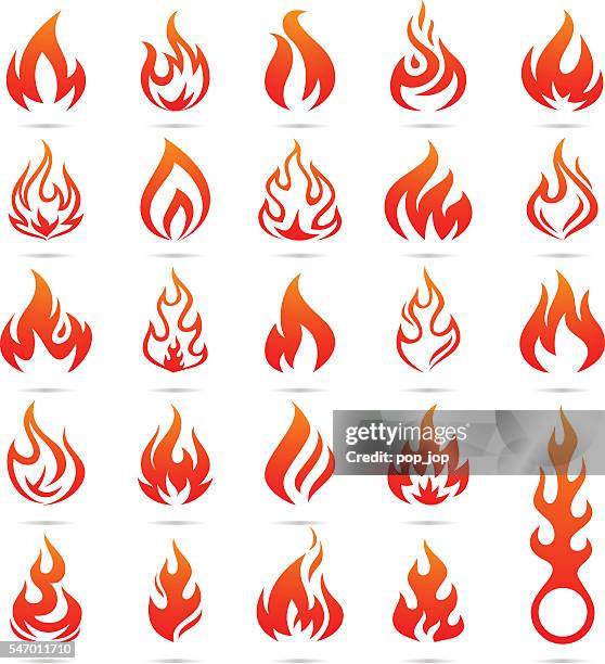 vektor farbe feuer und flamme symbol-set - illustration - feuerball stock-grafiken, -clipart, -cartoons und -symbole