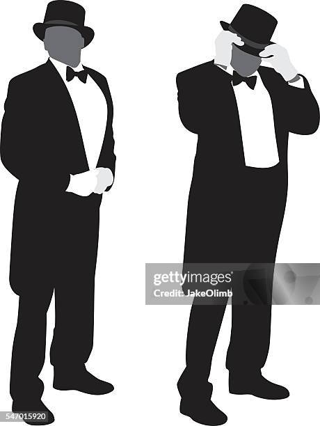 man in tuxedo silhouettes - tail coat stock illustrations