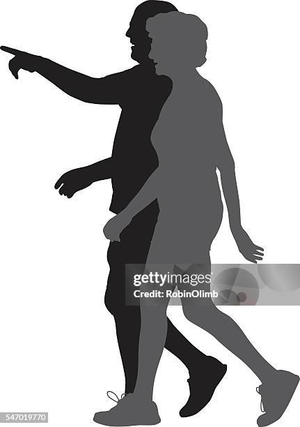 ilustraciones, imágenes clip art, dibujos animados e iconos de stock de señalando al hombre caminando con la mujer. - hombres maduros