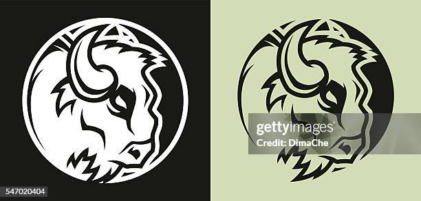 ilustrações de stock, clip art, desenhos animados e ícones de buffalo head mascot - bisonte-americano