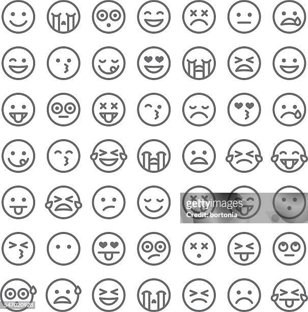 illustrazioni stock, clip art, cartoni animati e icone di tendenza di graziosa gruppo di semplice emoji - tristezza