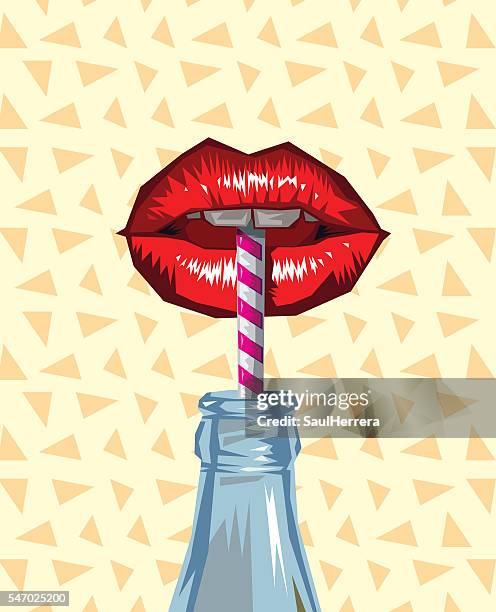 red lips drinking from a straw - straw stock illustrations