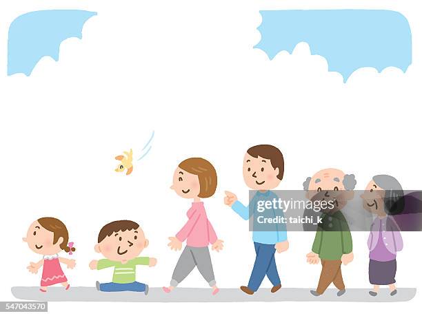 ilustraciones, imágenes clip art, dibujos animados e iconos de stock de a la familia - abuelos y nietos