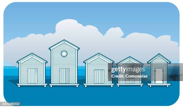 summer beach huts - beach hut stock illustrations