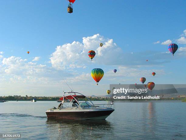 boating and balloons in colorado - littleton colorado stock pictures, royalty-free photos & images