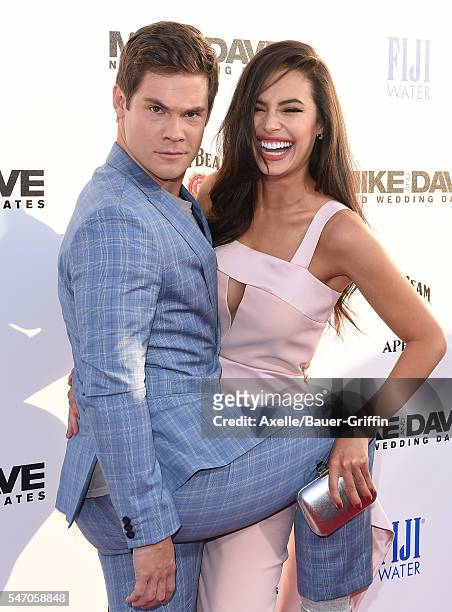 Actors Chloe Bridges and Adam DeVine arrive at the premiere of 20th Century Fox's 'Mike and Dave Need Wedding Dates' at the Cinerama Dome at ArcLight...