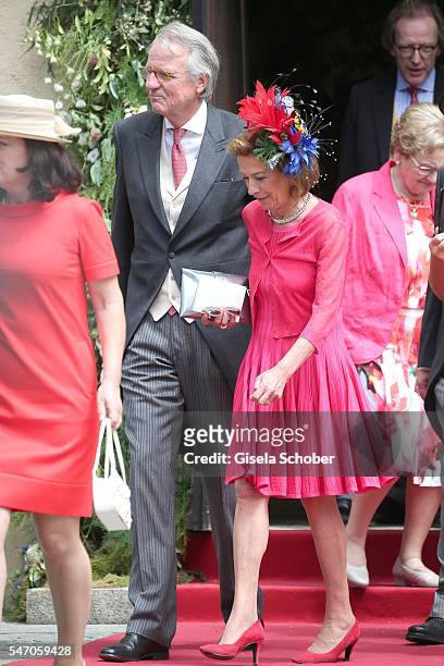 Marie Graefin Waldburg and her husband Benedikt von Perfall during the wedding of hereditary Prince Franz-Albrecht zu Oettingen-Spielberg and...