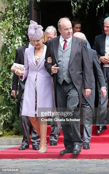 Christoph Graf Douglas and his wife Bergit Graefin Douglas during the wedding of hereditary Prince Franz-Albrecht zu Oettingen-Spielberg and...