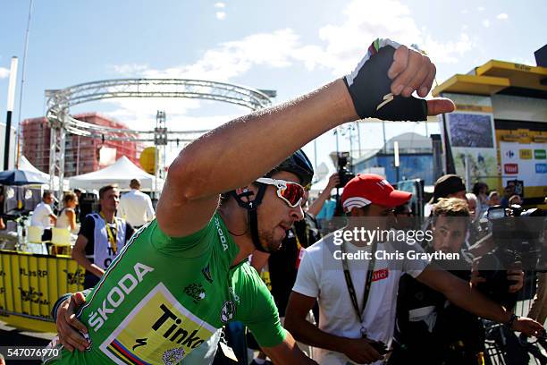 Stage winner Peter Sagan of Slovakia riding for Tinkoff rides through the crowds at the end of stage eleven of the 2016 Le Tour de France, a 162.5 km...