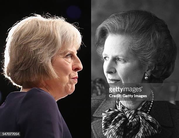 In this composite image a comparision has been made between Theresa May, the new Prime Minister and Margaret Thatcher,the first female to become...