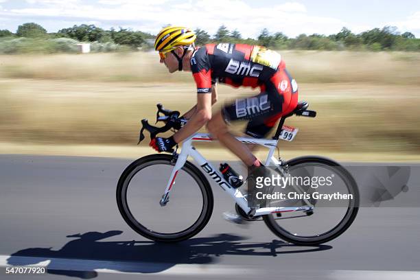 Tejay van Garderen of United States riding for BMC Racing Team races back to the peloton after a crash during stage eleven of the 2016 Le Tour de...