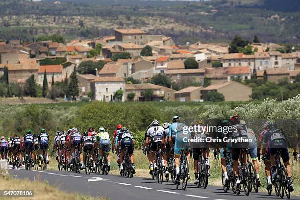 The peloton rides through the french countryside during stage eleven of the 2016 Le Tour de France a 162.5km stage from Carcassonne to Montpellier on...