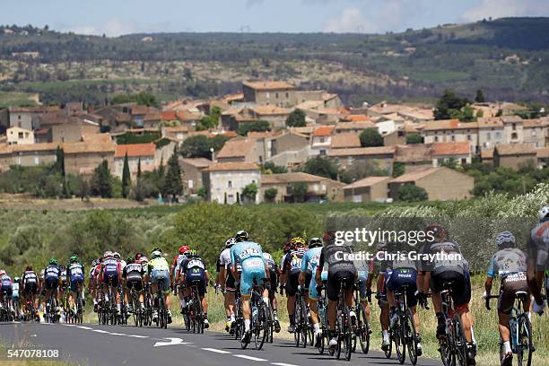 The peloton rides through the french countryside during stage eleven of the 2016 Le Tour de France a 162.5km stage from Carcassonne to Montpellier on...