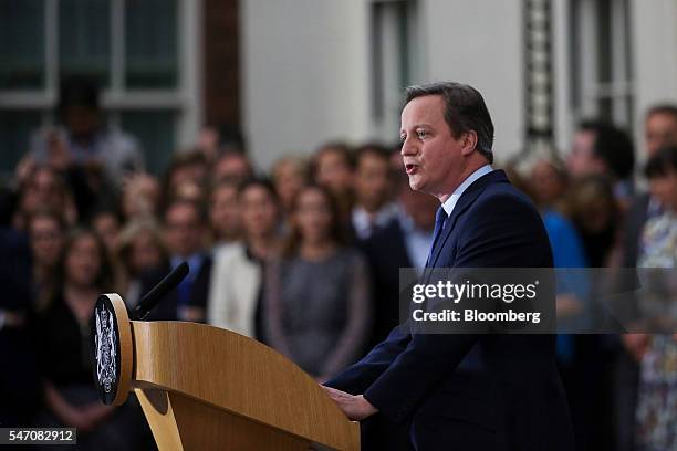 David Cameron, U.K.'s outgoing prime minister, delivers a speech outside 10 Downing Street in London, U.K., on Wednesday, July 13, 2016. Cameron...