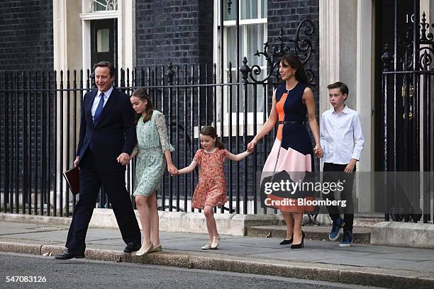 David Cameron, U.K.'s outgoing prime minister, arrives to deliver a speech with his wife Samantha Cameron and their children Nancy, Florence and...