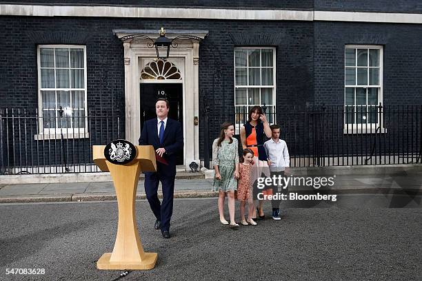 David Cameron, U.K.'s outgoing prime minister, arrives to deliver a speech with his wife Samantha Cameron and their children Nancy, Florence and...