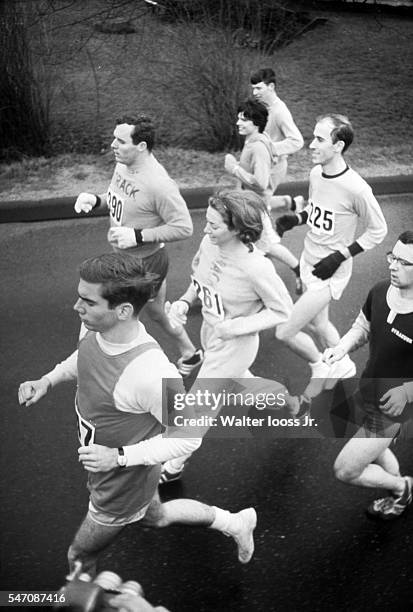 Boston Marathon: USA Kathrine Switzer in action during race. Women were not officially included in the race until 1972. Ashland, MA 4/19/1967 CREDIT:...