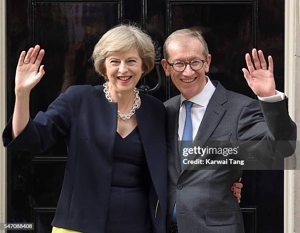 Theresa May and husband Philip John May enter 10 Downing Street on July 13, 2016 in London, England. Former Home Secretary Theresa May becomes the...