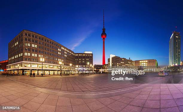 berlin alexanderplatz and red tv-tower at blue hour - television tower berlin stock pictures, royalty-free photos & images