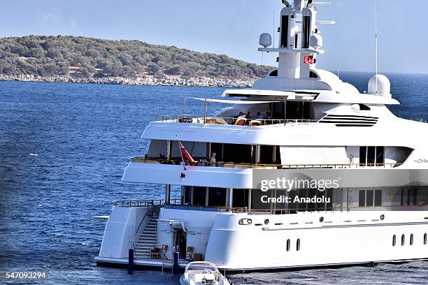 The private luxury yacht of American software engineer and Alphabet Inc Executive Chairman Eric Schmidt, 59 meters 'Oasis' anchors at the offshore of...